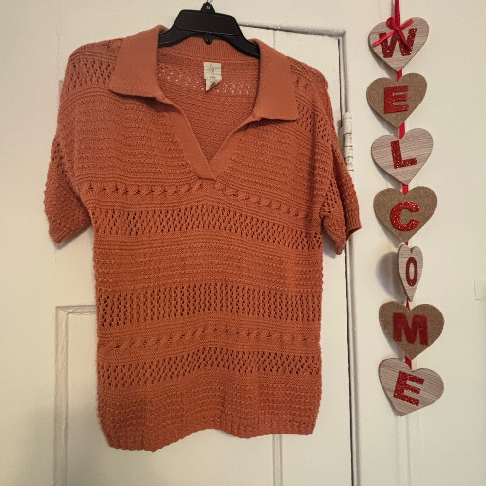 Joie Orange V-Neck Sweater with Textured Knit